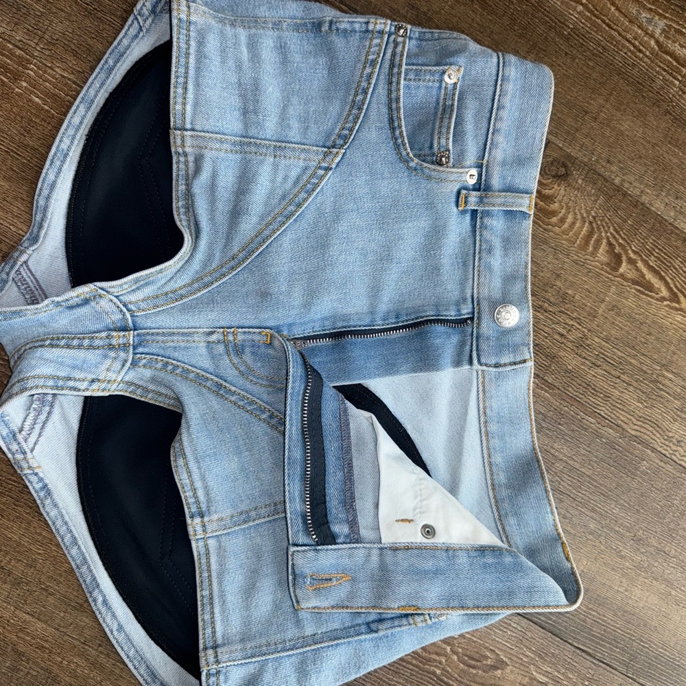 Mugler Light Blue Denim Shorts with Black Back Panels - Picture 3 of 5